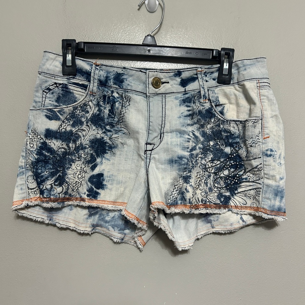 Southpole Denim Shorts Women 11 Blue Acid Wash Y2K Frayed Hem Streetwear Grunge